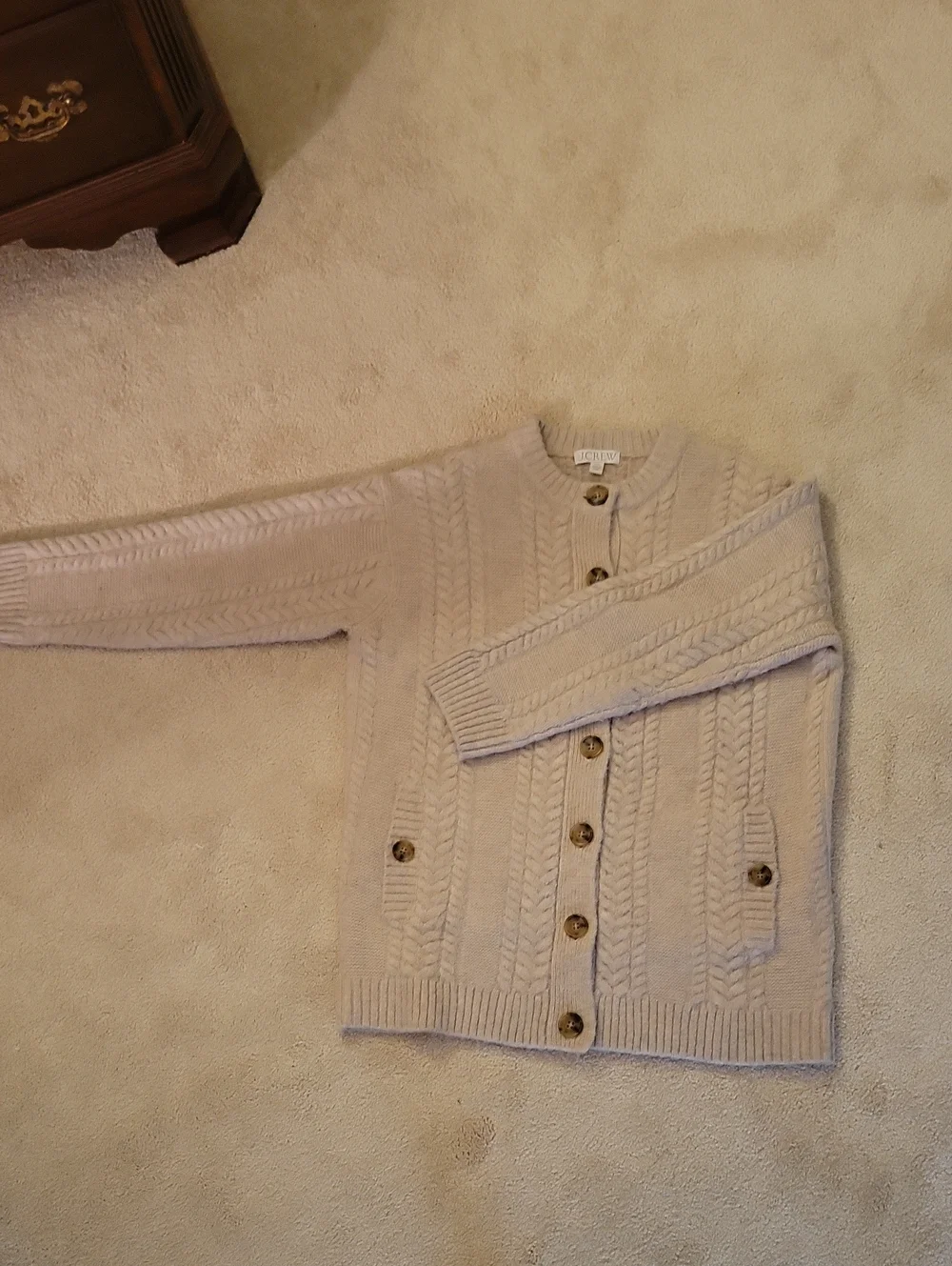 J Crew Women's Cable Knit Cardigan Sweater - Heather Oatmeal XXS (Runs LG)
